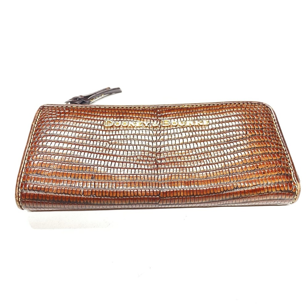 Dooney & Bourke Zip Clutch Wallet Brown Lizard Embossed